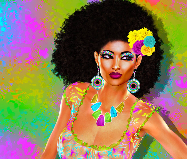 afrikanisch-amerikanische Modeschönheit mit Afro-Frisur.  - Foto, Bild