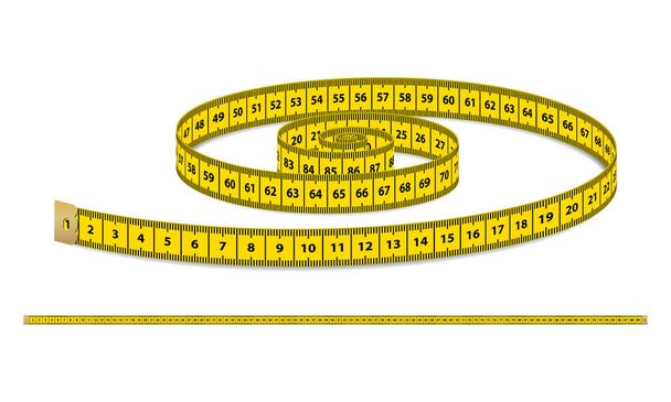 現実的なベクトルの黄色は測定テープ、白い背景で隔離の服のストラップします。Eps10 のデザイン テンプレート. - ベクター画像