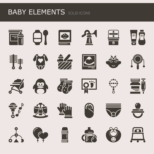 Elementos do bebê, linha fina e ícones perfeitos de pixel
 - Vetor, Imagem