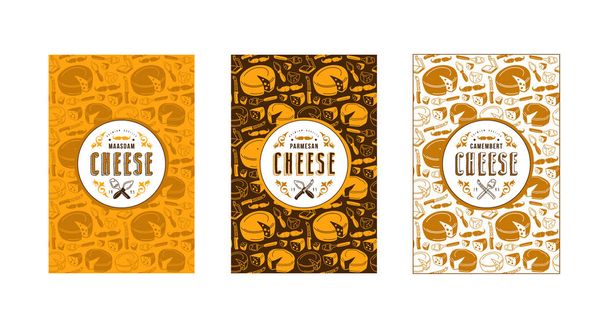 シームレスなパターンとチーズのテンプレートのラベルのセット - ベクター画像