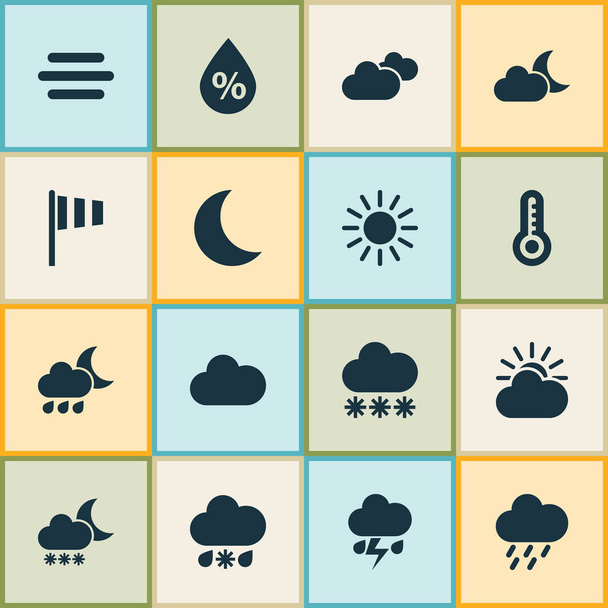 Meteorology Icons Set. Collection Of Night, Nightly, Sun-Cloud And Other Elements. Also Includes Symbols Such As Temperature, Sunny, Snowy. - Vector, Image