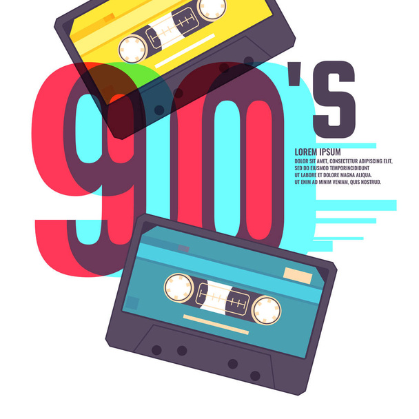 Audio cassette on red background. Retro music 90s. - Vector, Image