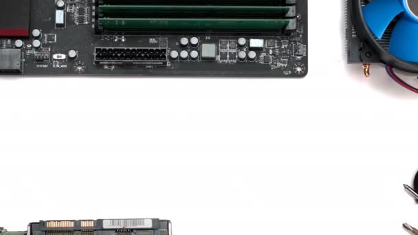 Motherboard-Computer mit Details Kühlung Speicher und Prozessor - Filmmaterial, Video