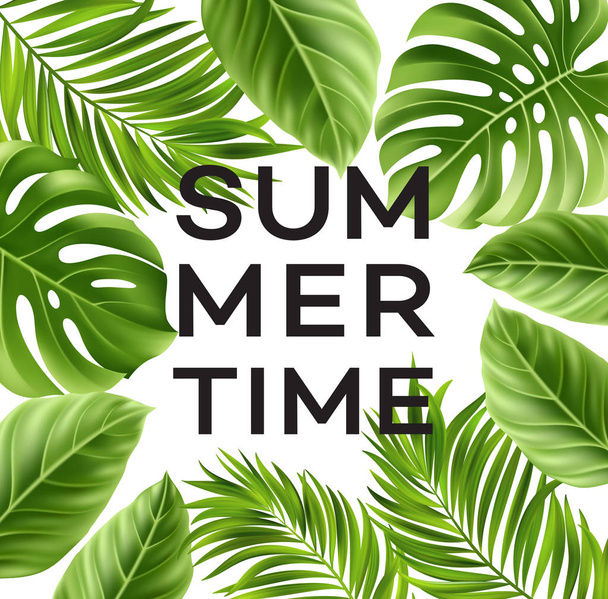 Summer poster with tropical palm leaf . Vector illustration - Vettoriali, immagini