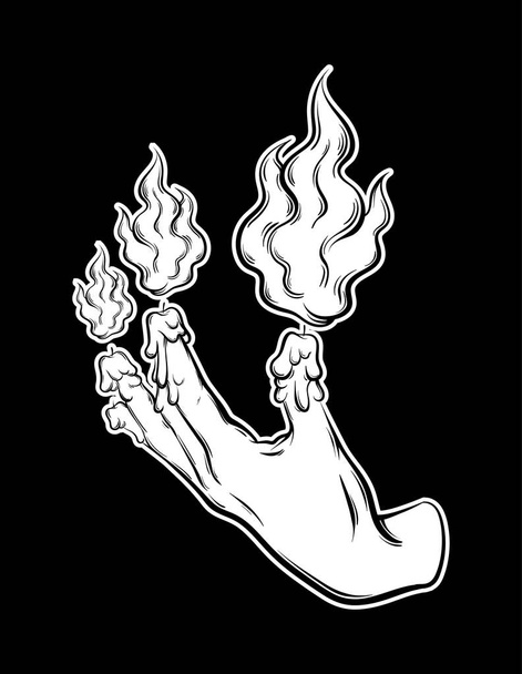 Vector hand drawn illustration  of human hand with fire - Vektori, kuva