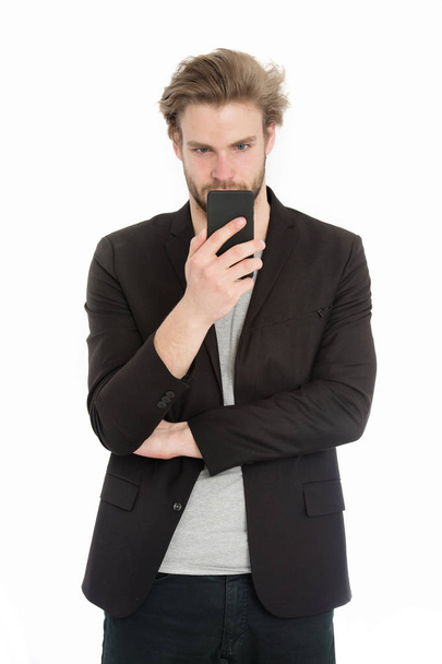 young bearded man with formal jacket using mobile phone device - Zdjęcie, obraz