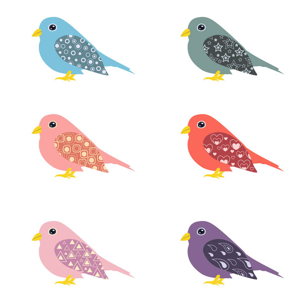Vector set of colorful ornamental birds - Vector, Image