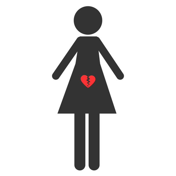 Ikona aborcji. Znak życia pro i pro choice. Symbol poronienia. Kobieta z złamane serce w brzuchu - Wektor, obraz