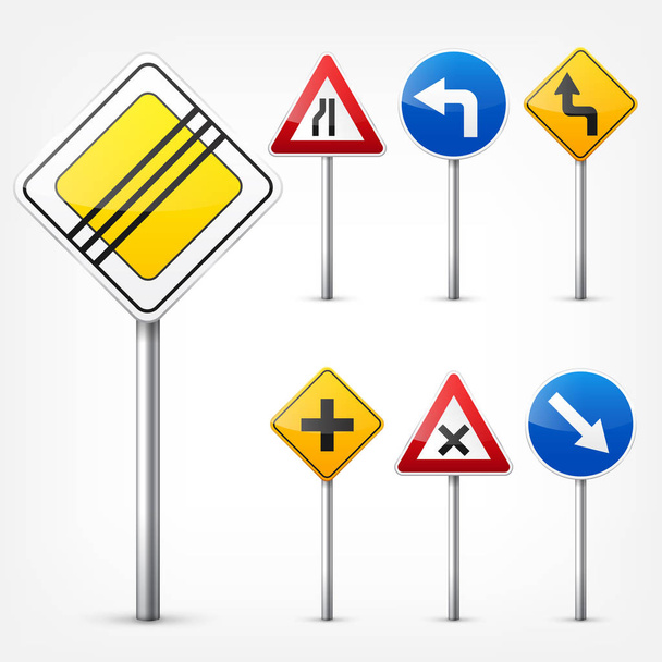 Road signs collection isolated on white background. Road traffic control.Lane usage.Stop and yield. Regulatory signs. - Vector, Image