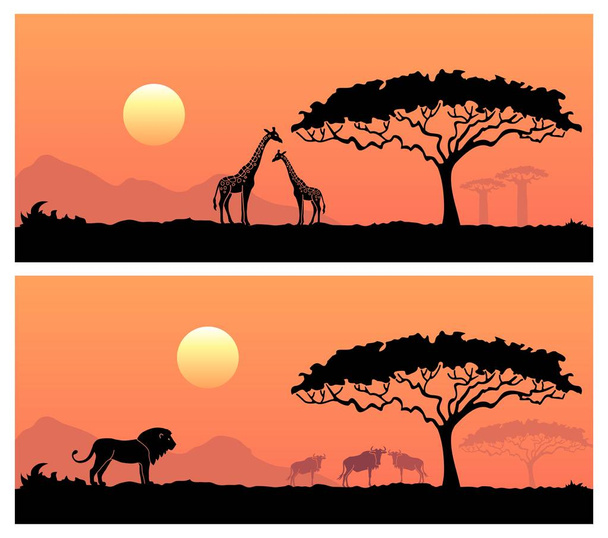 Afrikai táj, a vadon élő állatok - Vektor, kép