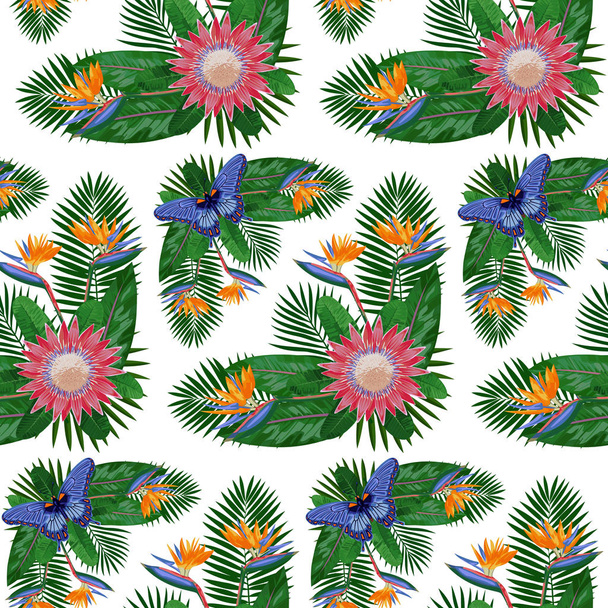 Tropical Seamless Pattern with Protea - Vetor, Imagem