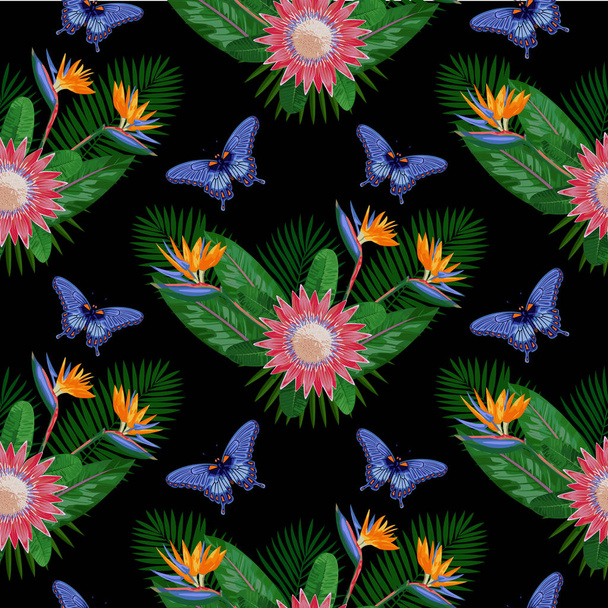 Tropical Seamless Pattern with Protea - Vetor, Imagem