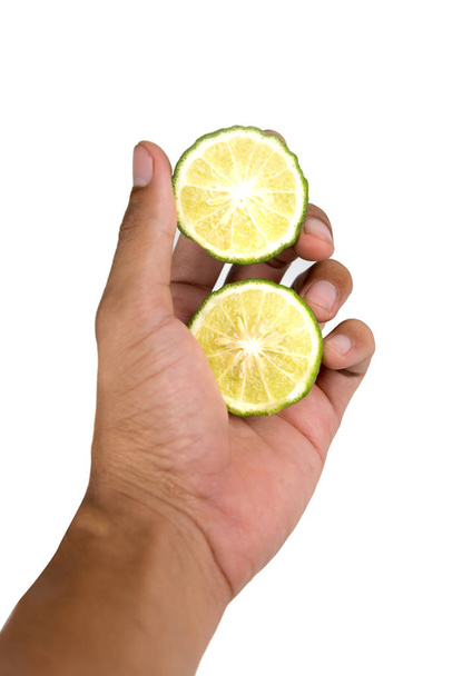 Fresh bergamot in hand holding.cooking concept - Photo, Image