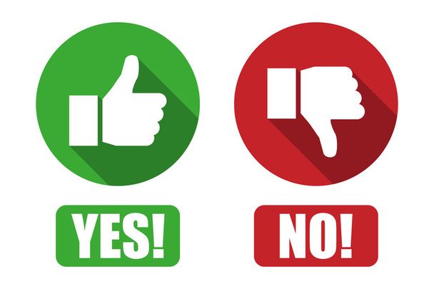 Yes and no button with thumbs up and thumbs down icons - Vector, afbeelding