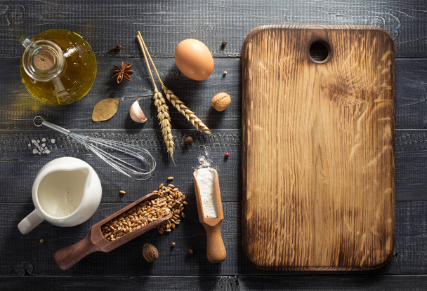 bread and bakery products on wood  - Fotó, kép