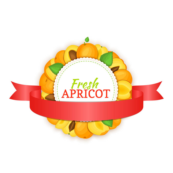 Cadre rond composé d'abricots mûrs fruits et ruban rouge. Illustration de carte vectorielle
 - Vecteur, image