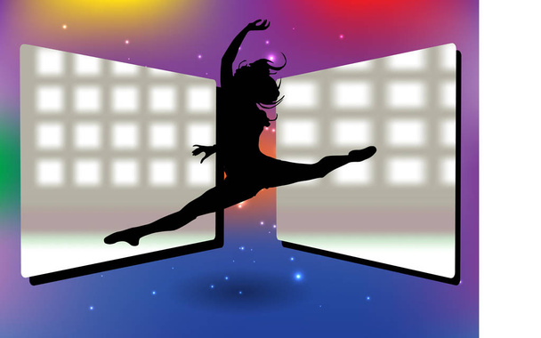 未来的な背景に踊る女性 - ベクター画像