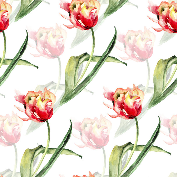 Seamless pattern with Tulips flowers - Fotoğraf, Görsel