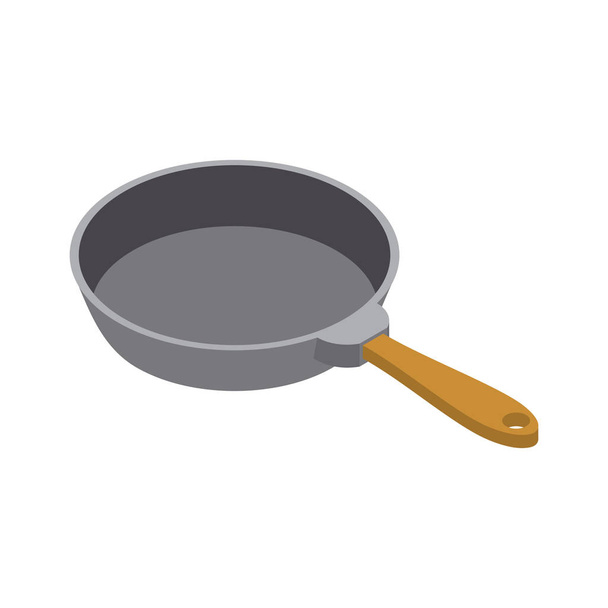 Frying pan isolated isometry. Fry dishes on white background - Vector, Image
