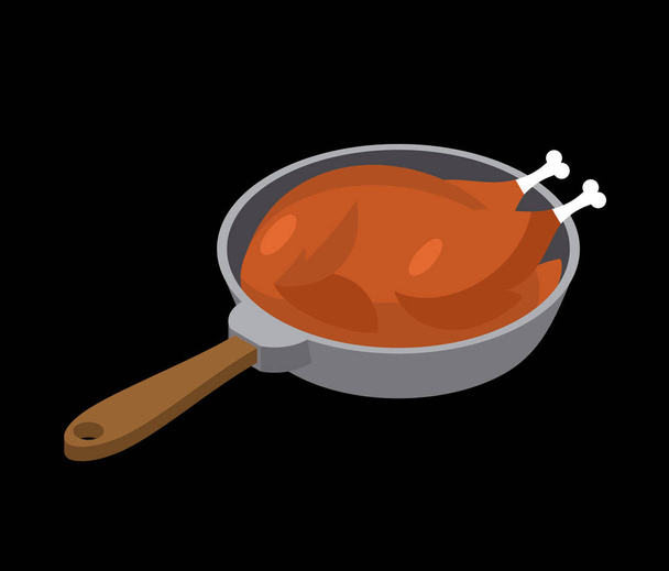 chicken in frying pan fry. fowl in frying pan. Food and Utensils - Vector, Image