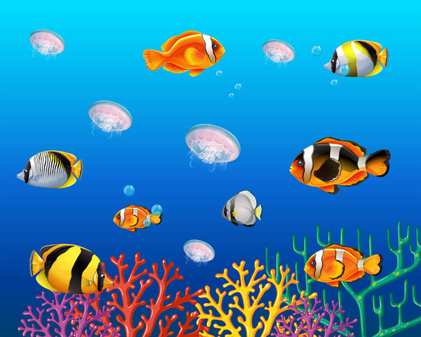 Onderwater scène met vis zwemmen - Vector, afbeelding