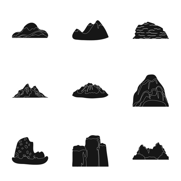 Set of icons about different mountains. Winter, summer mountains in one collection.Different mountains icon in set collection on black style vector symbol stock illustration. - Vektor, obrázek