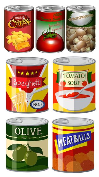 Diferentes tipos de alimentos en lata
 - Vector, imagen