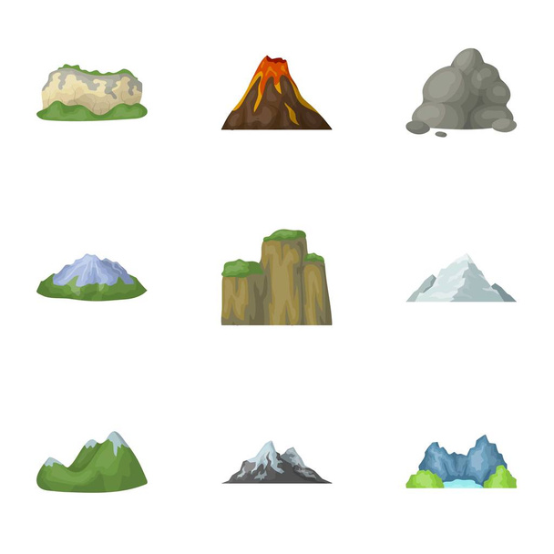 Set of icons about different mountains. Winter, summer mountains in one collection.Different mountains icon in set collection on cartoon style vector symbol stock illustration. - Vector, afbeelding