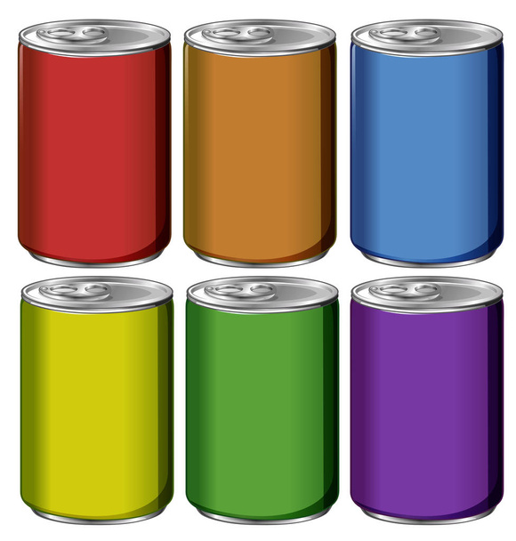 Latas de alumínio em seis cores
 - Vetor, Imagem