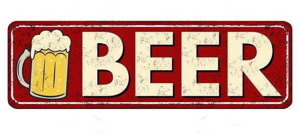 Μπύρα σκουριασμένο κόκκινο vintage μεταλλική πινακίδα - Διάνυσμα, εικόνα