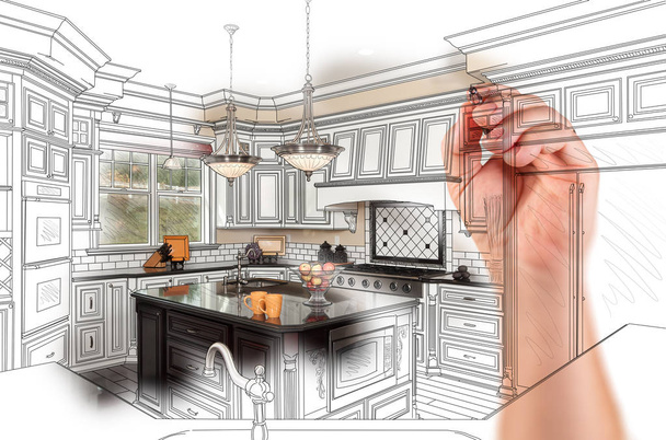 Dibujo a mano Diseño de cocina personalizado con gradación revelando fot
 - Foto, Imagen