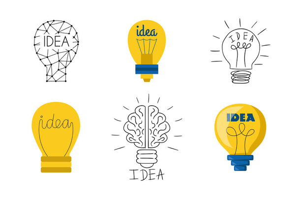 Cartoon lamp light bulb design flat vector illustration electric idea bright graphic solution concept. - Διάνυσμα, εικόνα