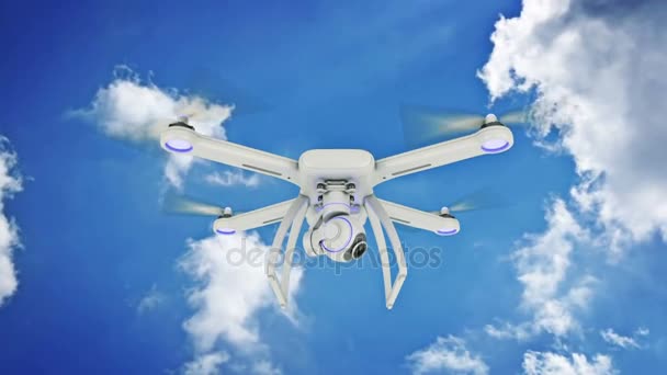 drone, quadrocopter, Fénykép fényképezőgép repül a kék ég.  - Felvétel, videó