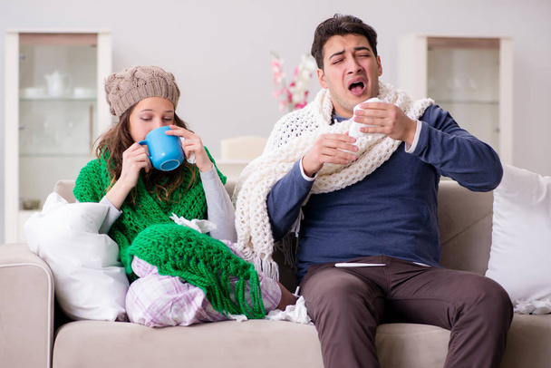 Sick wife and husband at home - Foto, Imagen