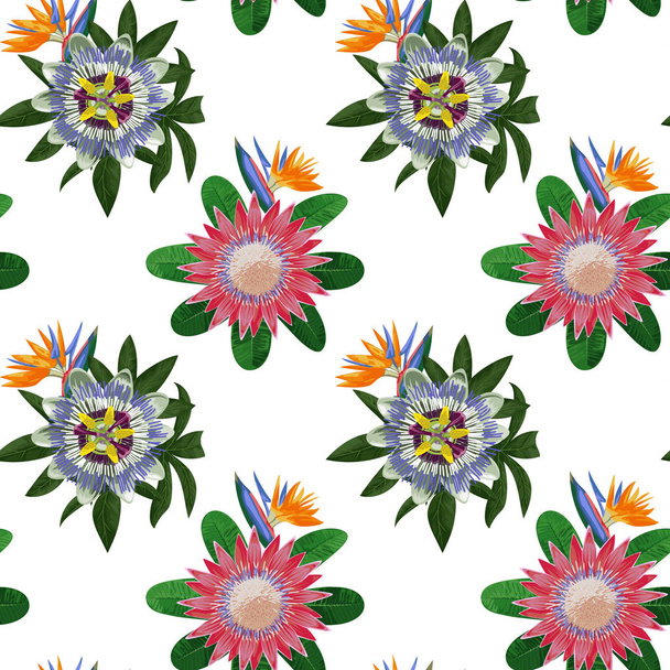 Seamless Pattern with Tropical Flowers - Vektör, Görsel