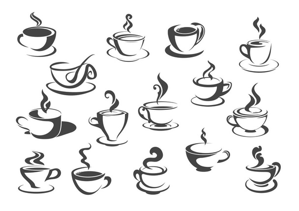 Coffee cup and tea mug isolated icon set - Vector, Image