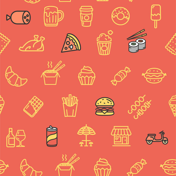 Fastfood and Street Food Pattern Background. Vector - Vektör, Görsel