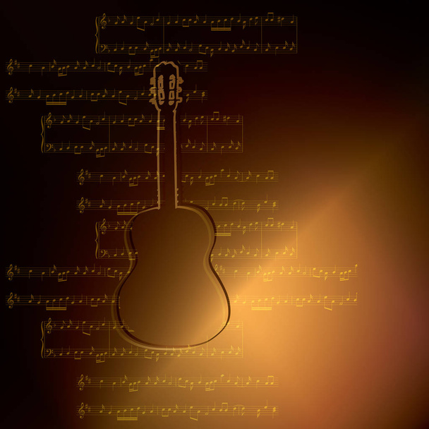 gitar ve müzik notları - vektör illust ile koyu altın arka plan - Vektör, Görsel