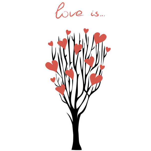 Открытка с Днем Святого Валентина. Изолированное дерево с сердцами
 - Вектор,изображение