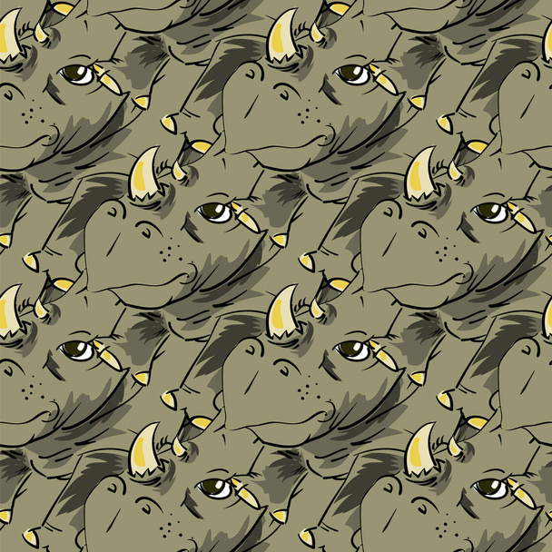 Seamless African Rhinoceros Background - Vector, Image
