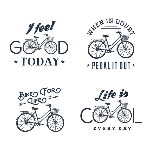 Etiquetas vintage texturizadas desenhadas à mão com ilustração de vetor de bicicleta
. - Vetor, Imagem