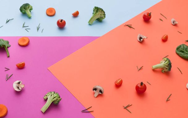 Flat lay of raw vegetables on abstract background - Fotó, kép