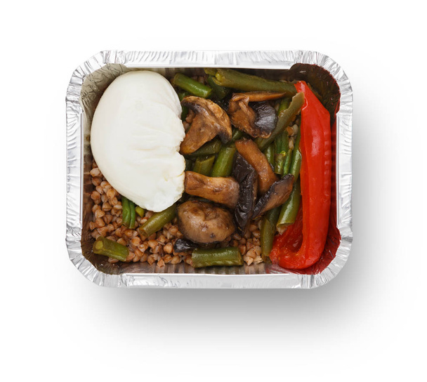 Comida saludable en cajas, concepto de dieta. Aislado en vista superior blanca
 - Foto, imagen