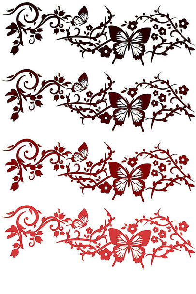 Seamless pattern with butterflies. Vector pattern with butterflies. Summer background. Bright print for printing on fabric. Gradient of butterfly pattern from bright red to dark on white background. - Vector, afbeelding
