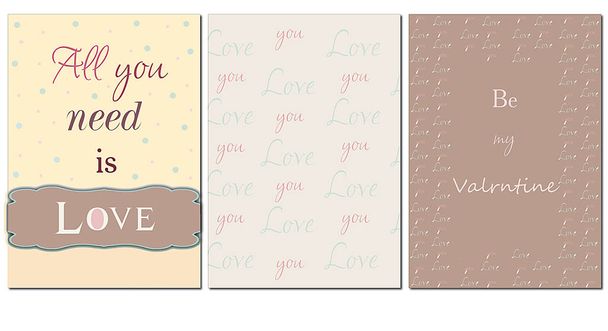 Set of greeting cards for Valentine's Day. Vector collection with brush lettering and hand written elements. Black, white, gold and pink color labels for your design and invitation. - Vector, Image