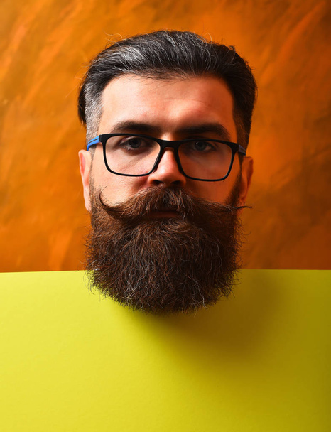 Bearded man, brutal caucasian hipster with moustache in glasses - Photo, image