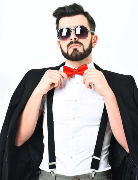 Bearded man, caucasian hipster with moustache and sunglasses - Fotó, kép