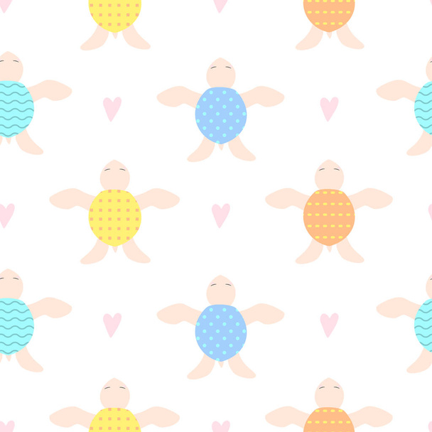 Cute children seamless background with turtles - ベクター画像