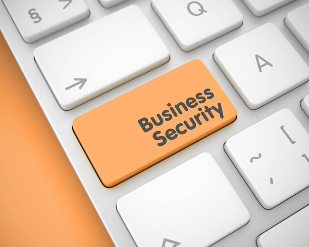 Business Security - Nachricht auf der orangefarbenen Tastatur. 3d. - Foto, Bild