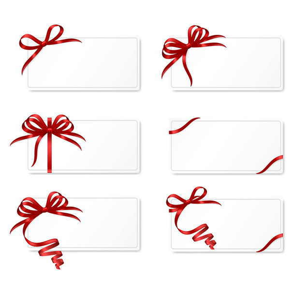 Set of frames (gift cards) with red bows isolated on background. - ベクター画像
